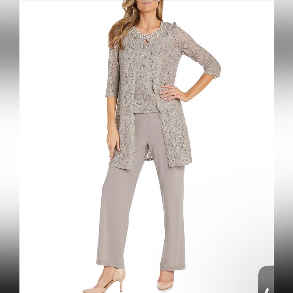 R&M Richards 3 PCs beaded duster pant set